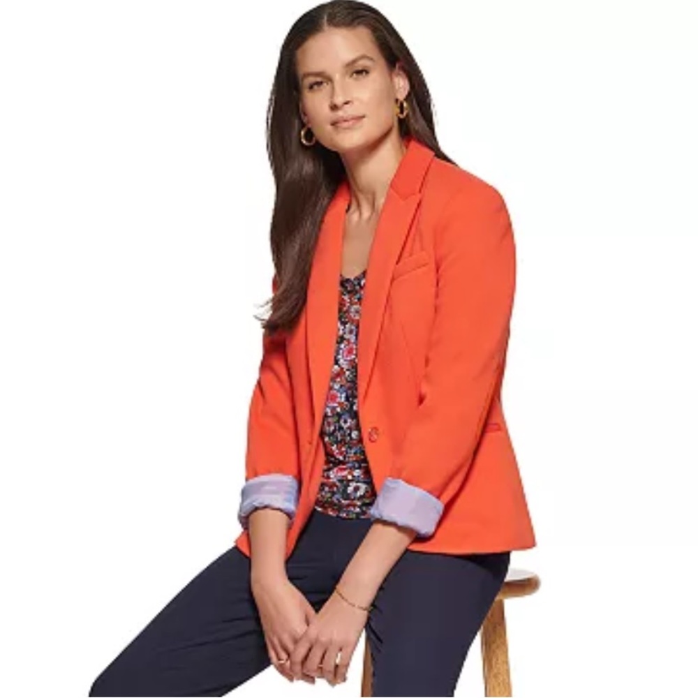 Tommy Hilfiger Women's Roll-Tab Piquba Orange Blazer